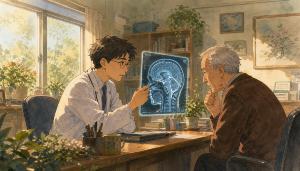 MRI 급여기준 진료 상담 장면 일러스트