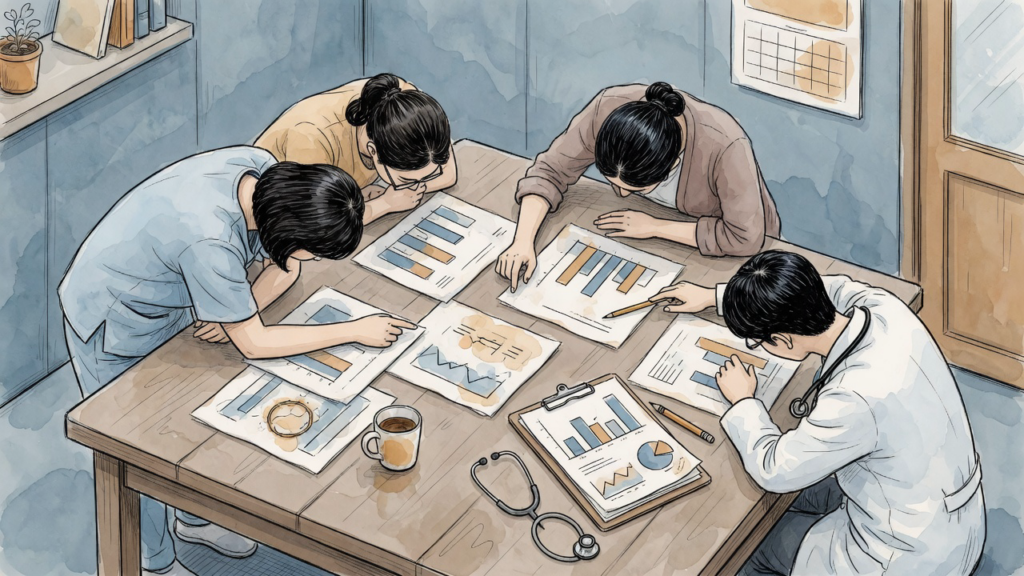 일차의료 혁신 시범사업 참여 의원 인력 구성을 논의하는 편집 일러스트